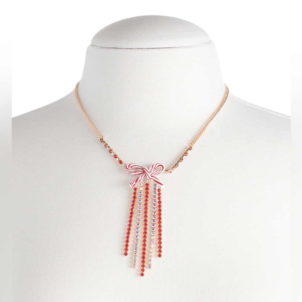 BETSEY JOHNSON CANDY CANE BOW NECKLACE - NWT